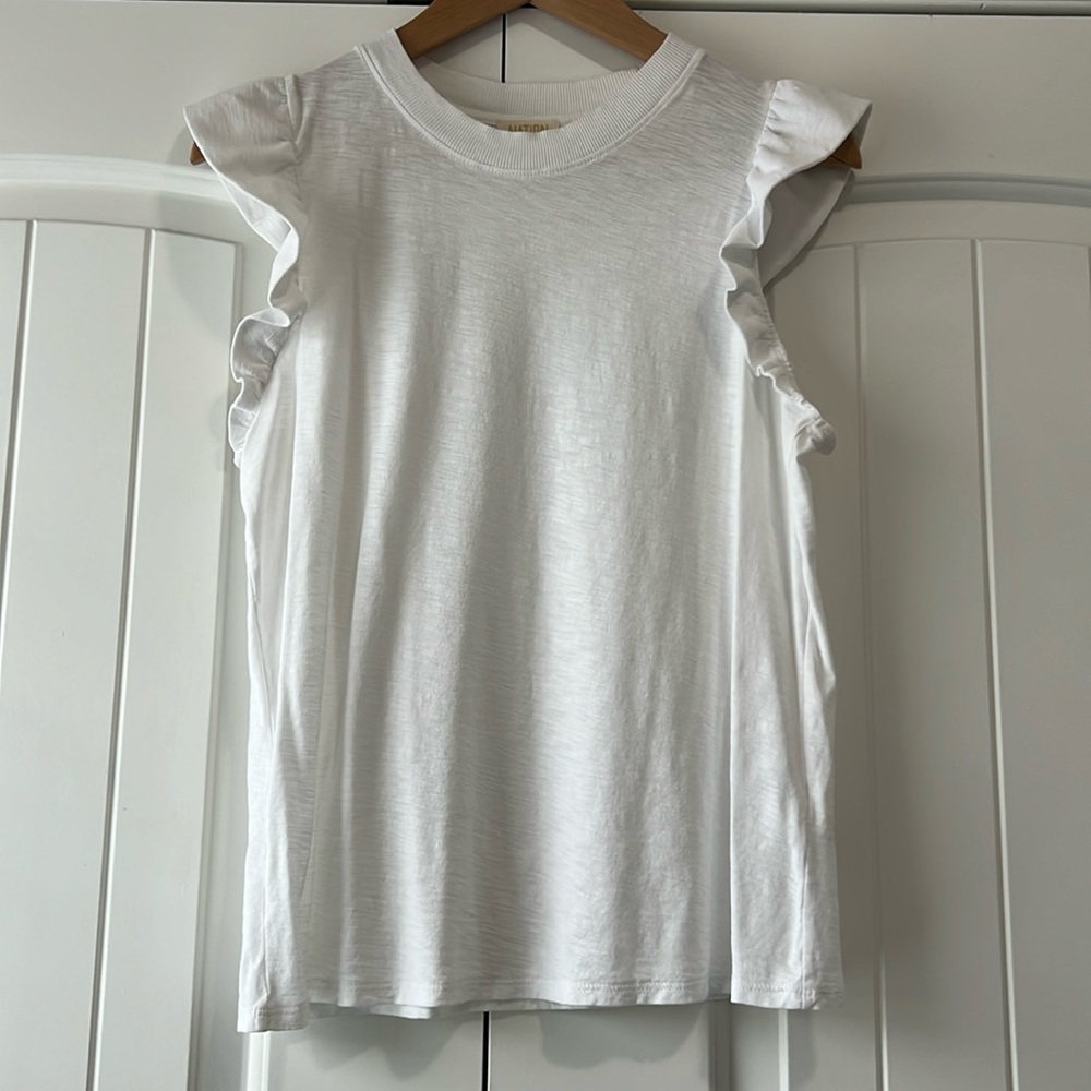 Nation LTD White Ruffle Sleeve Tank Top